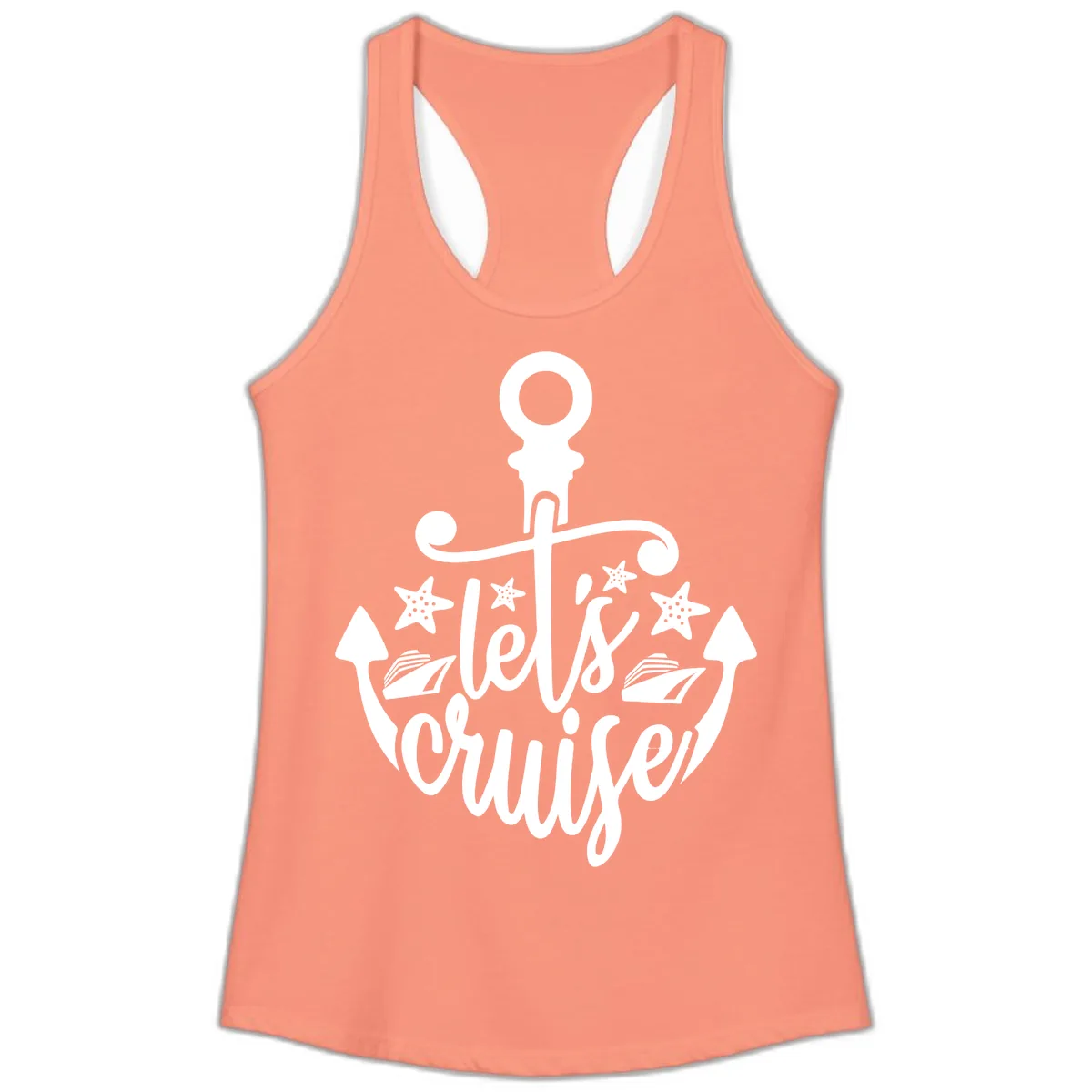 Let's Cruise Away Anchor Ladies Tank in Solid Light Orange