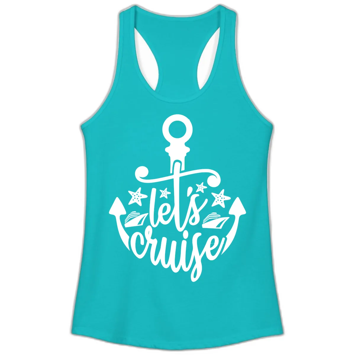 Let's Cruise Away Anchor Ladies Tank in Tahiti Blue