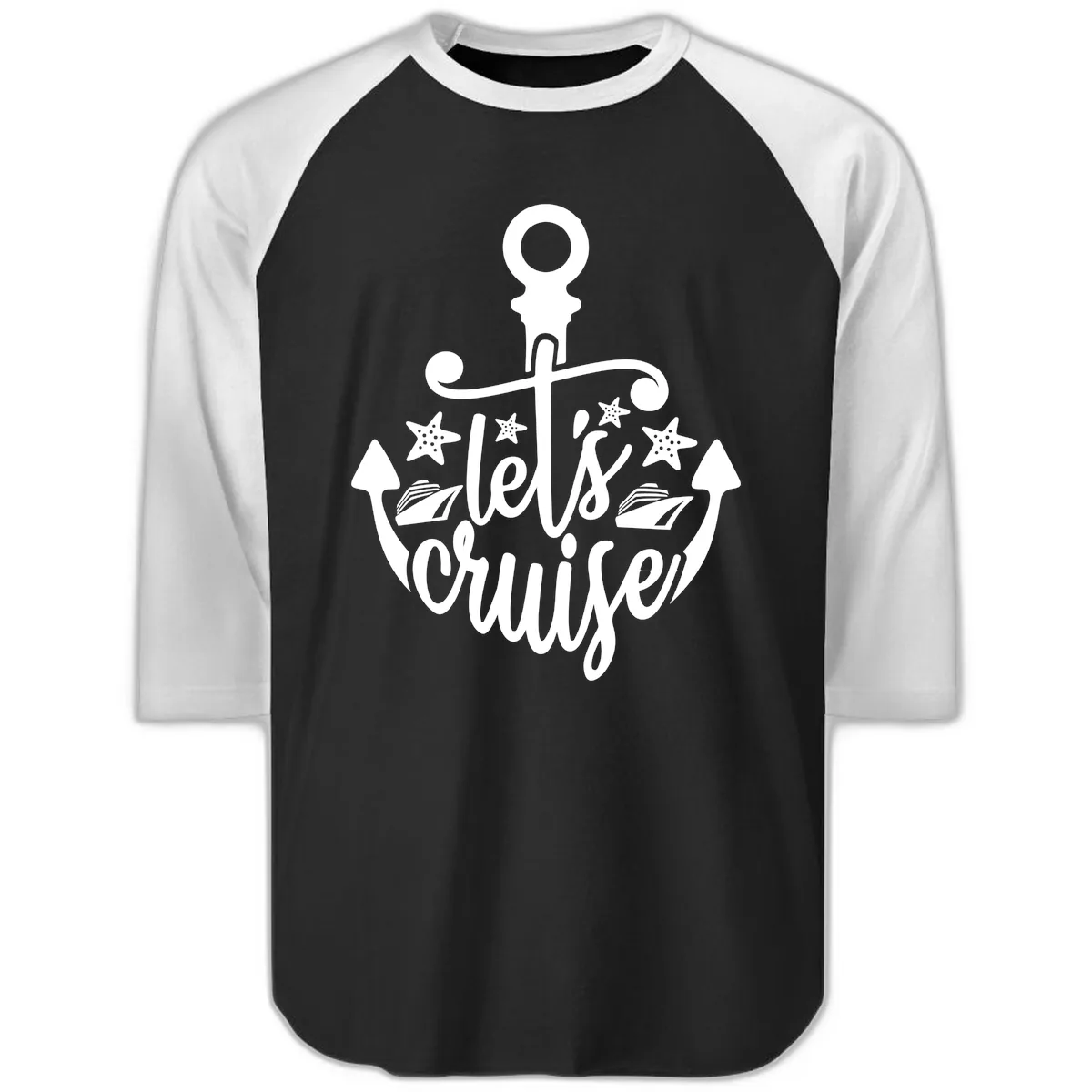 Let's Cruise Away Anchor Raglan 3/4 in Black White