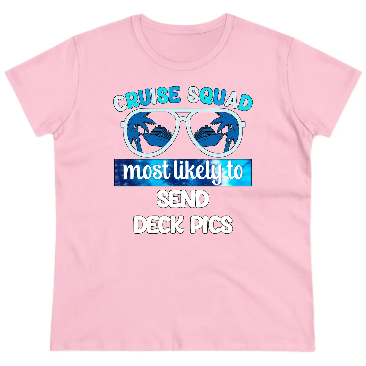 Cruise Squad Sunglasses Deck Pics Ladies Tee in Light Pink