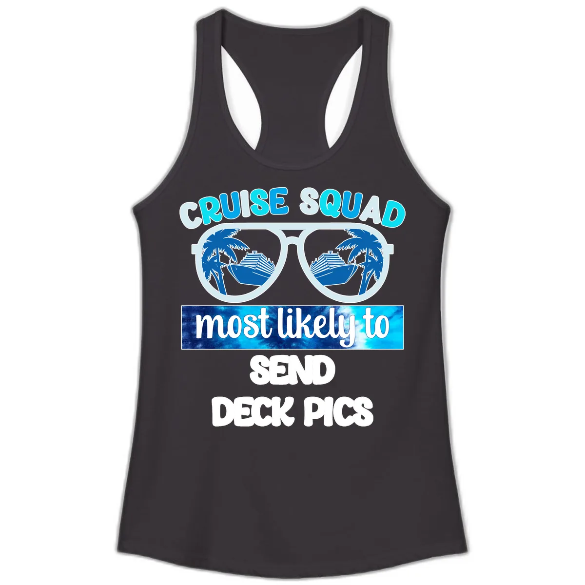 Cruise Squad Sunglasses Deck Pics Ladies Tank in Black