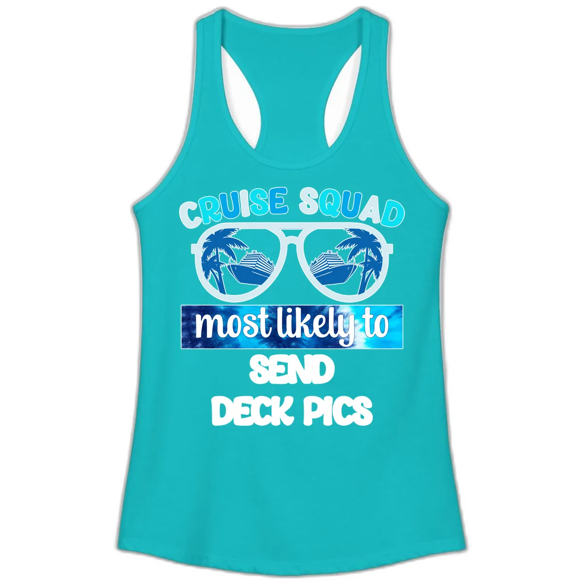 Cruise Squad Sunglasses Deck Pics Ladies Tank in Tahiti Blue
