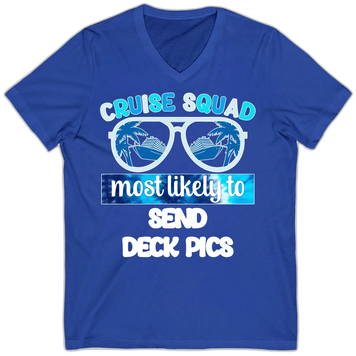 Cruise Squad Sunglasses Deck Pics V-Neck in True Royal