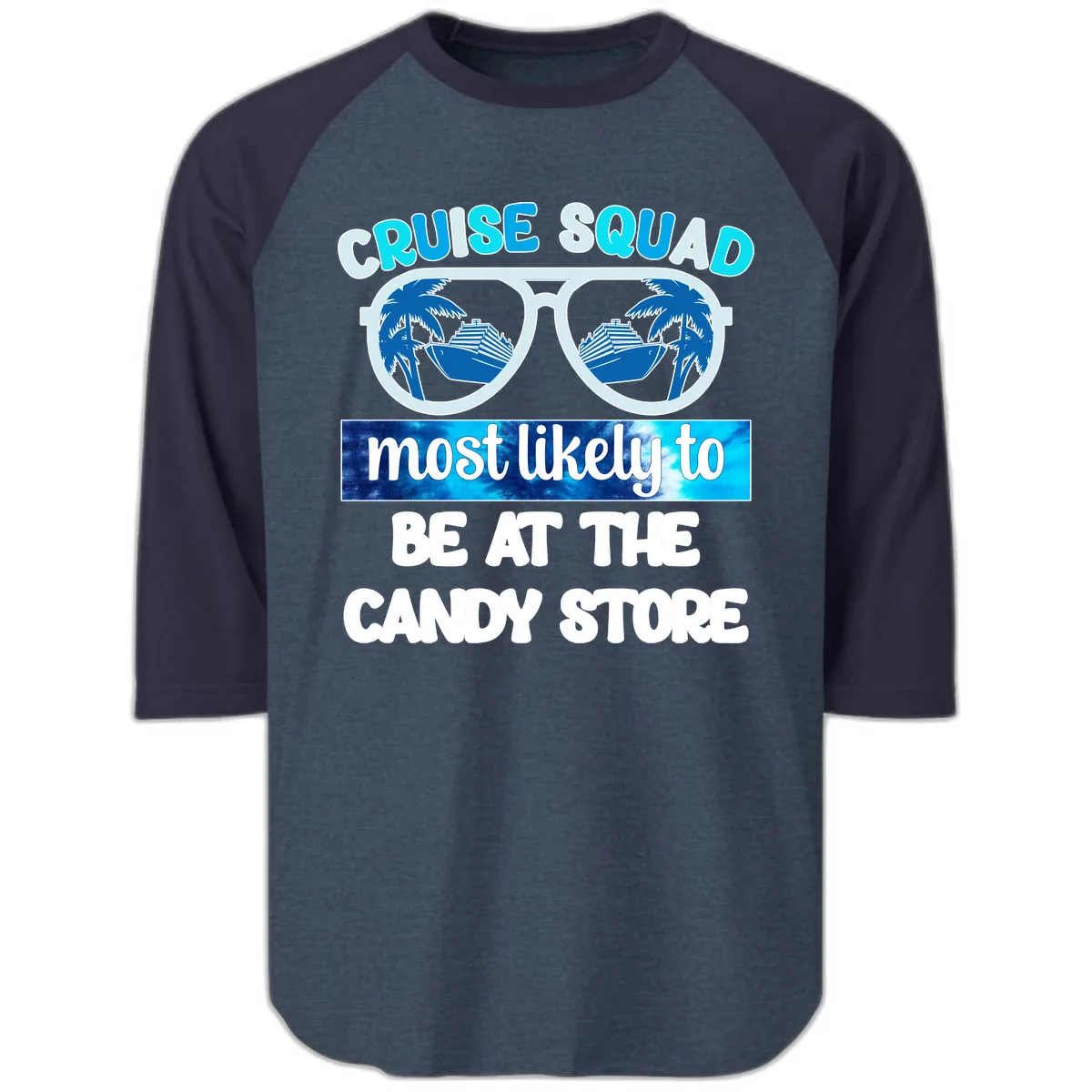 Cruise Squad Candy Store Raglan 3/4 in Heather Denim Navy