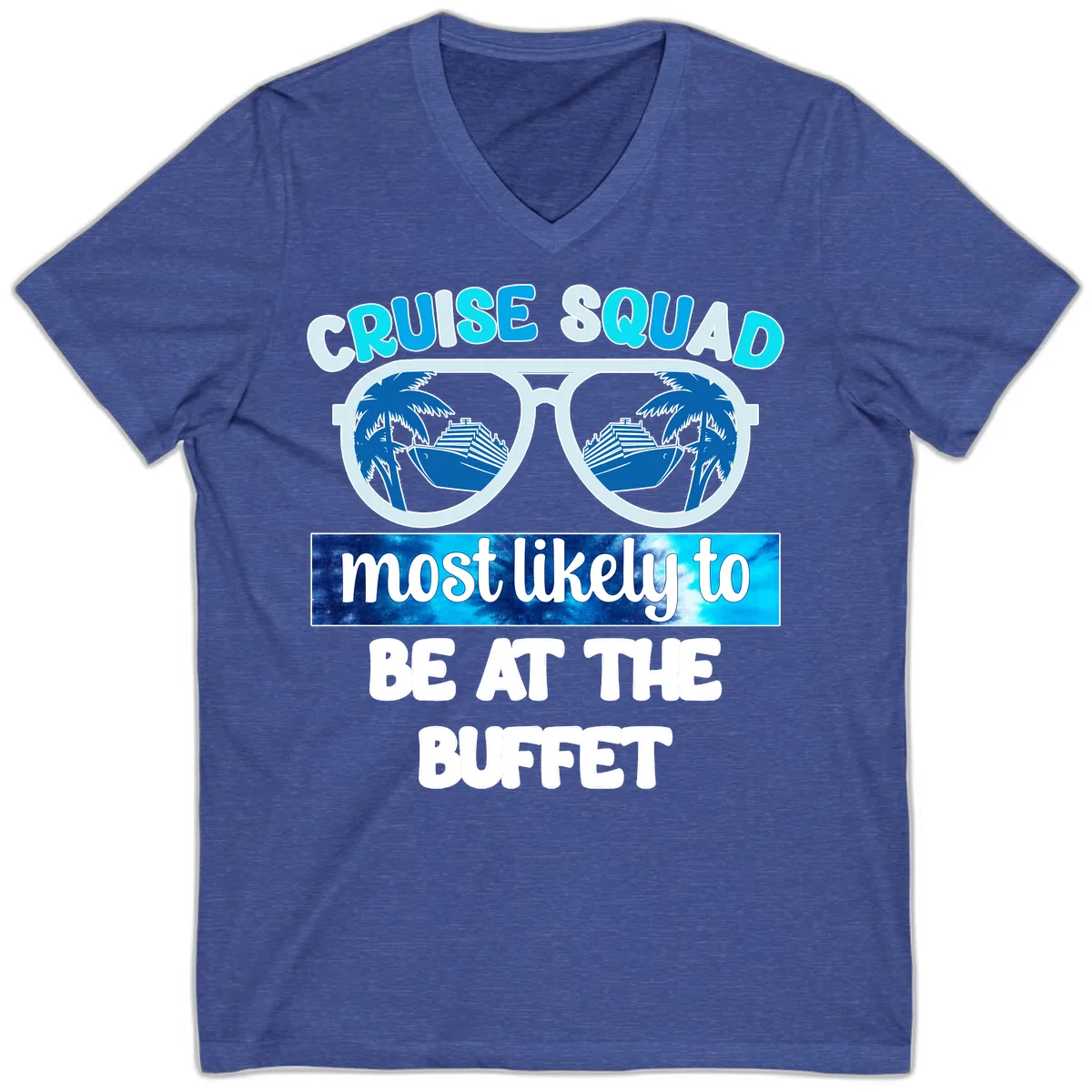 Cruise Squad Buffet Vibes V-Neck in Heather True Royal