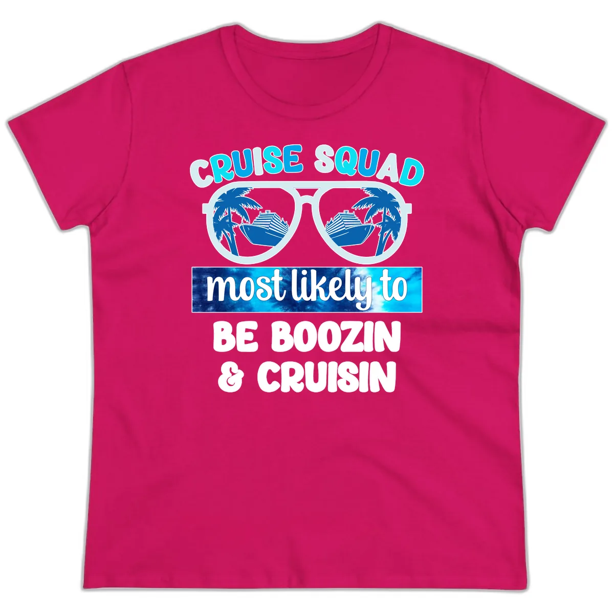Cruise Squad Boozing & Cruising Ladies Tee in Heliconia