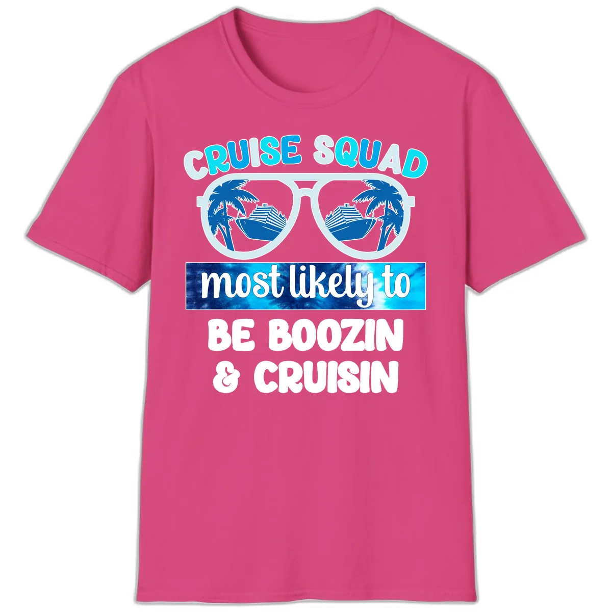 Cruise Squad Boozing & Cruising T-Shirt in Heliconia