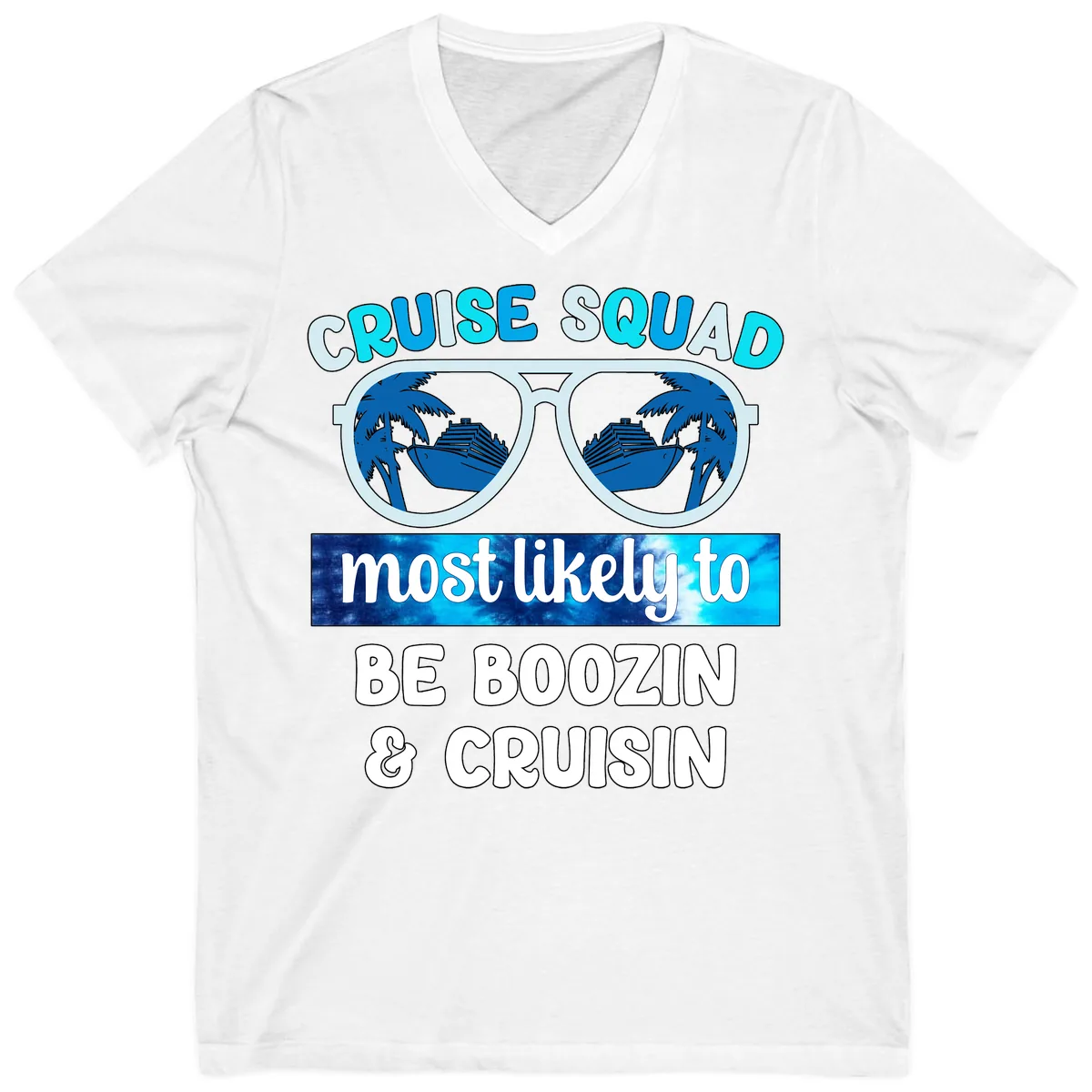Cruise Squad Boozing & Cruising V-Neck in White