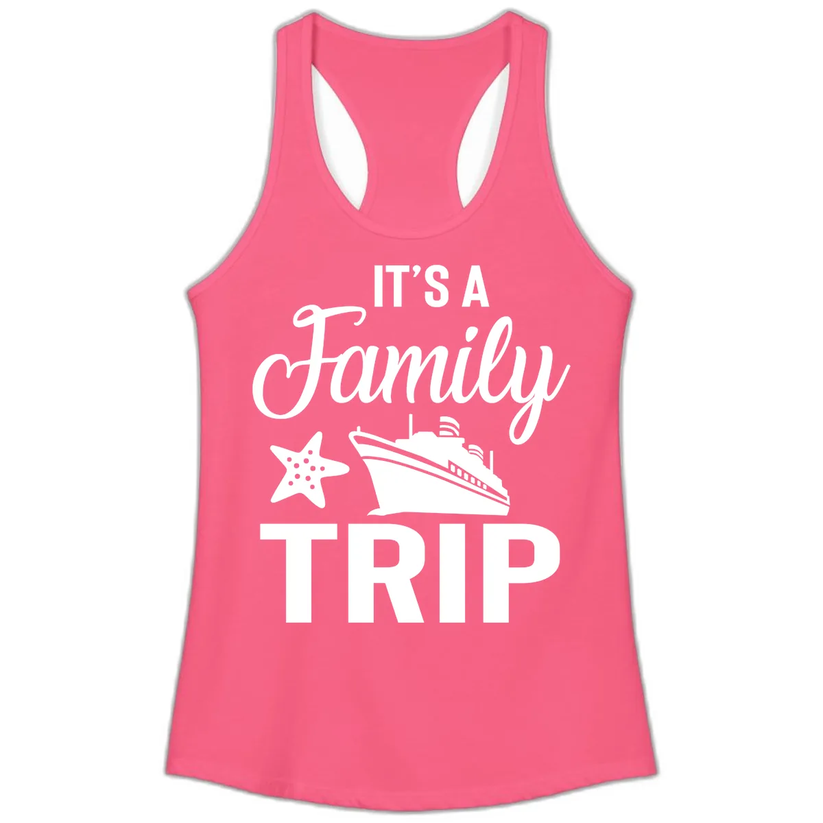 It's A Family Trip Ladies Tank in Solid Hot Pink