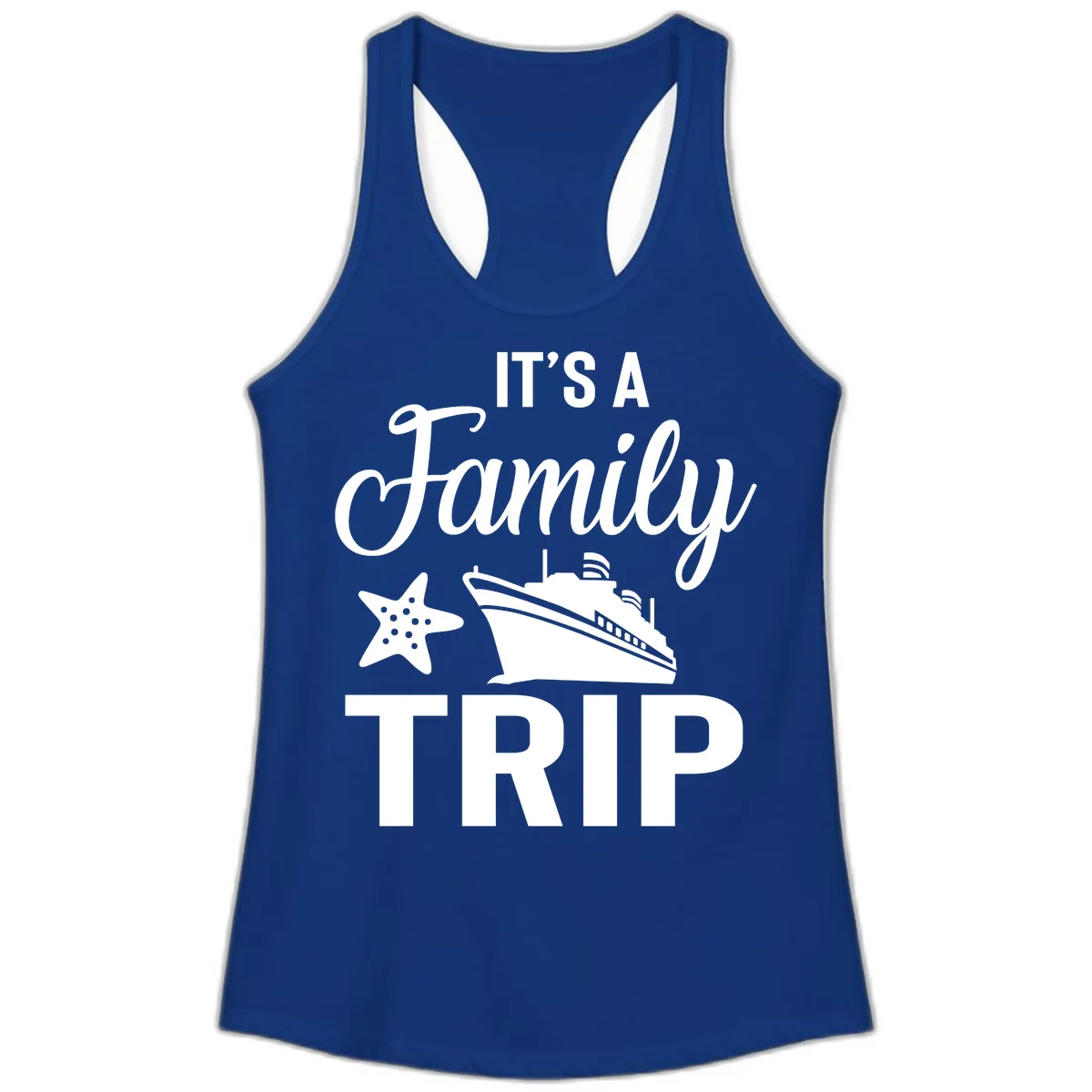 It's A Family Trip Ladies Tank in Solid Royal