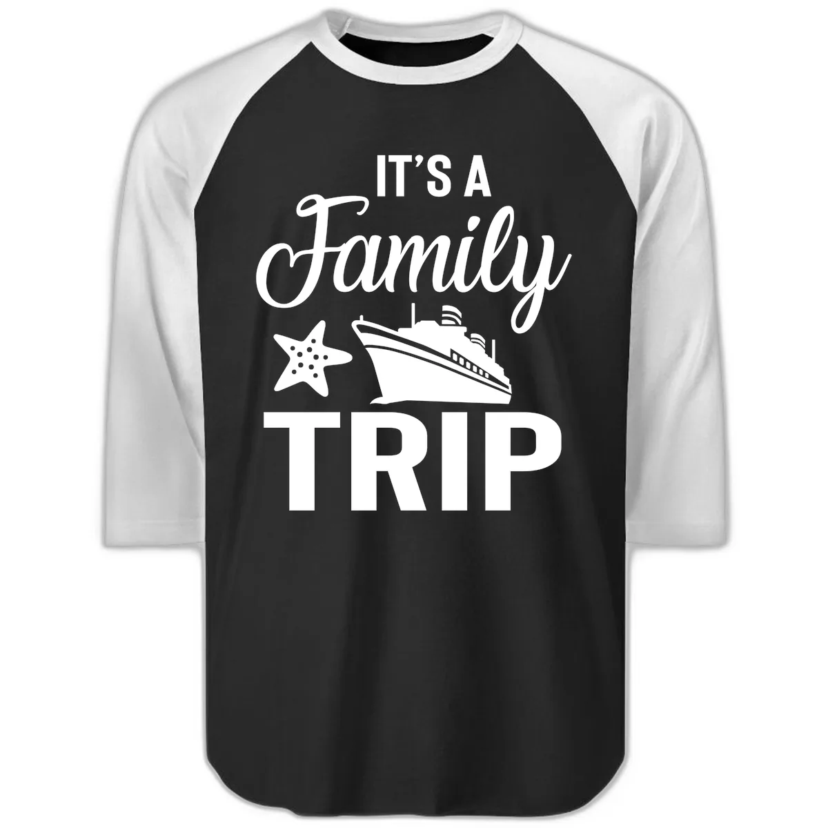 It's A Family Trip Raglan 3/4 in Black White