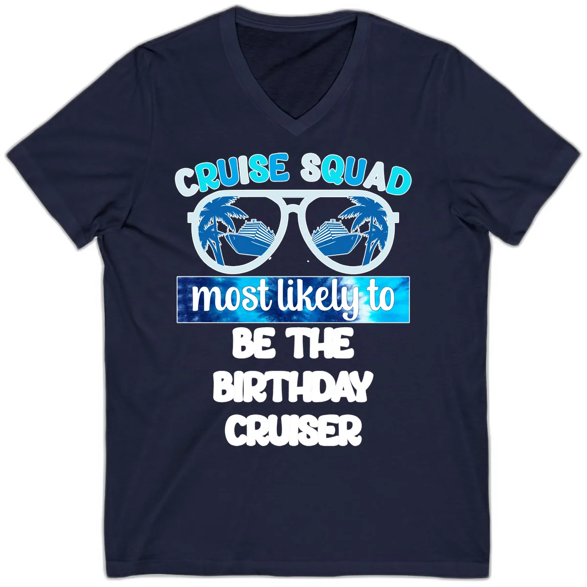 Cruise Squad Birthday Vibes V-Neck in Navy