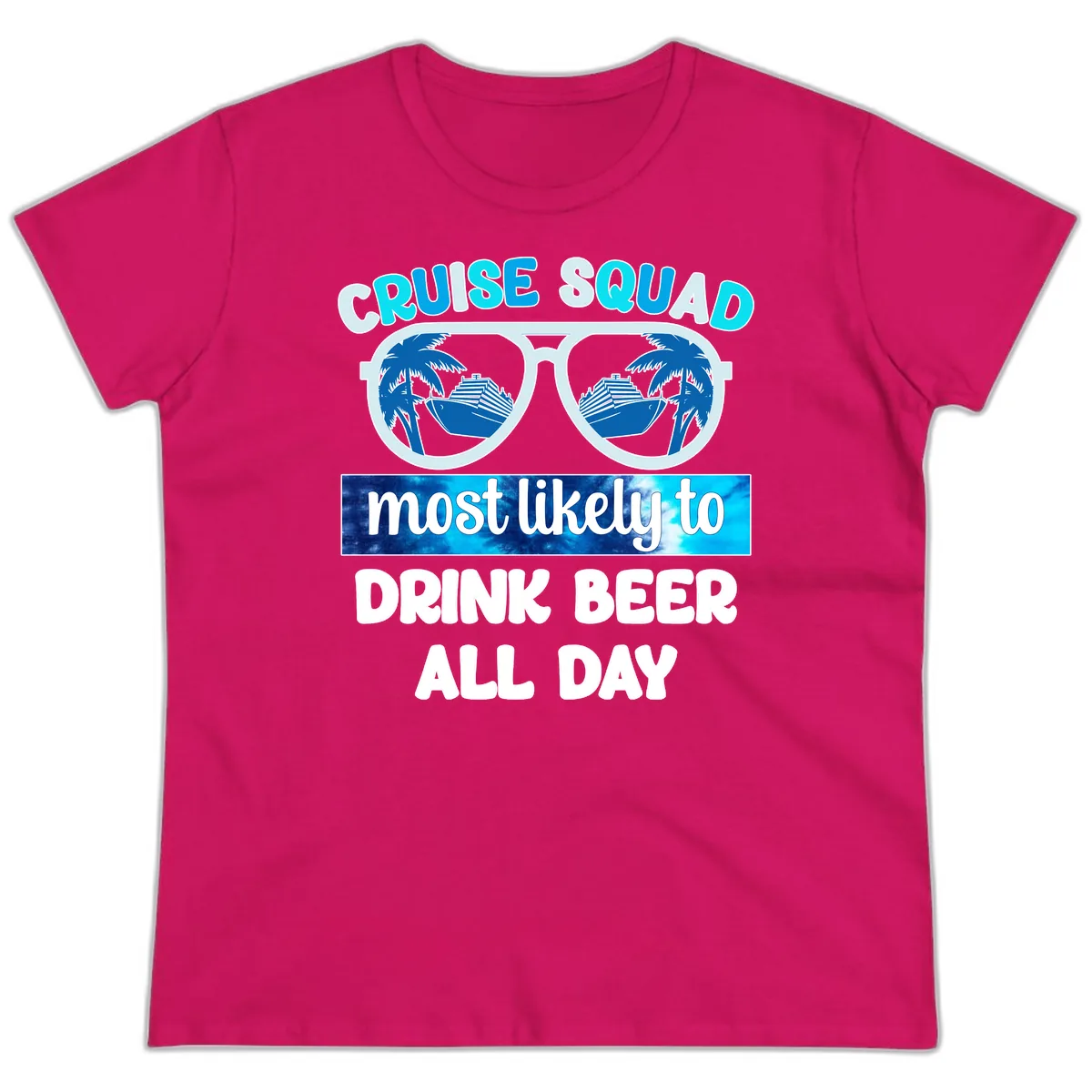 Cruise Squad Beer Sunglasses Ladies Tee in Heliconia