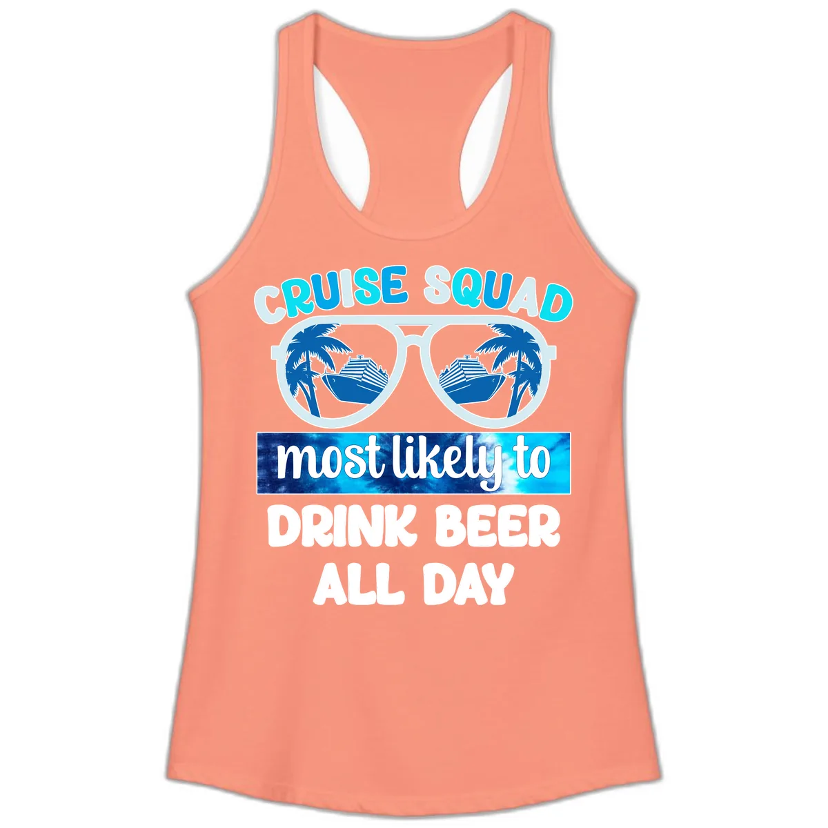 Cruise Squad Beer Sunglasses Ladies Tank in Solid Light Orange