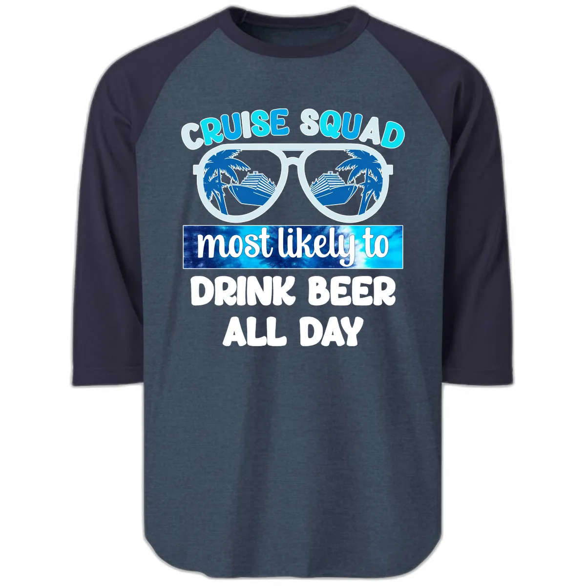 Cruise Squad Beer Sunglasses Raglan 3/4 in Heather Denim Navy