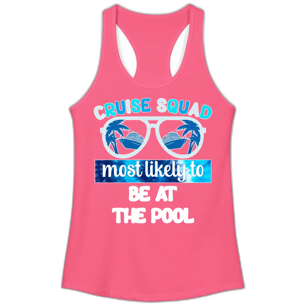 Cruise Squad Pool Party Vibes Ladies Tank in Solid Hot Pink