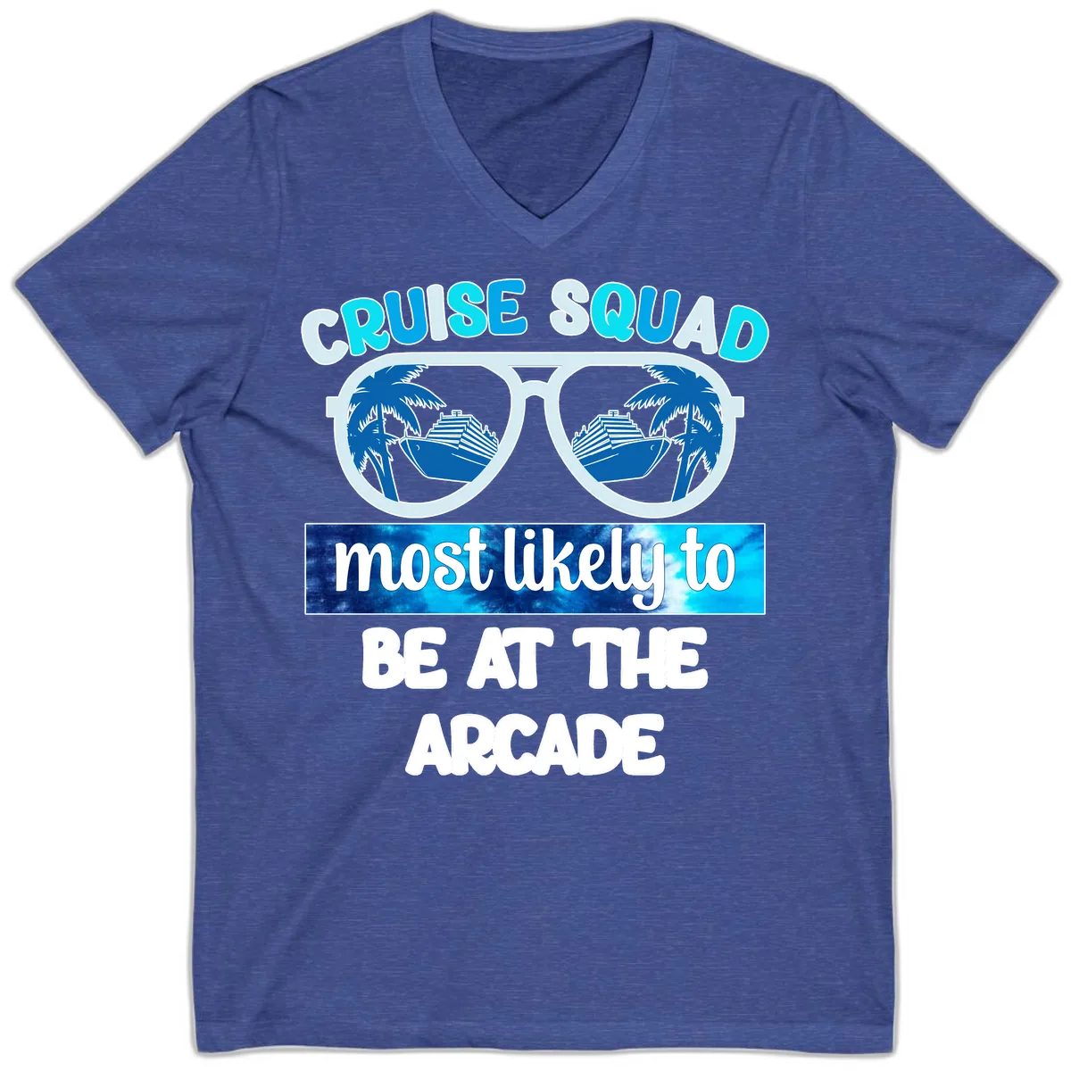 Cruise Squad Arcade Vibes V-Neck in Heather True Royal