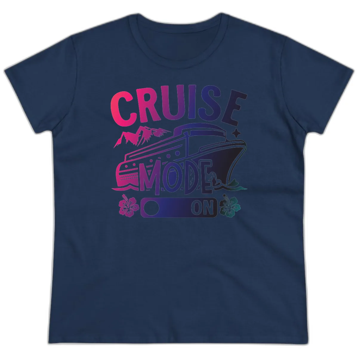 Cruise Mode On Ladies Tee in Navy