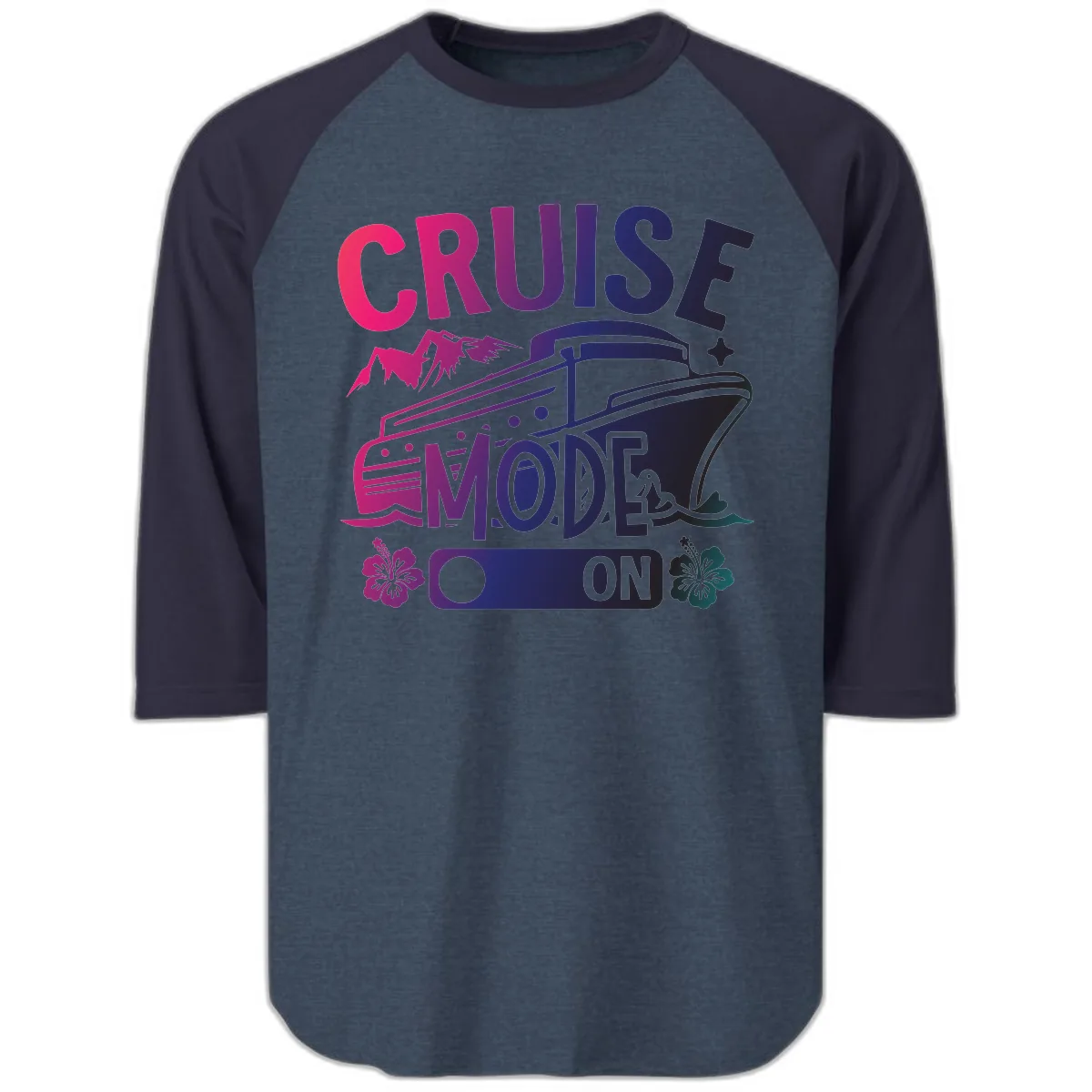 Cruise Mode On Raglan 3/4 in Heather Denim Navy