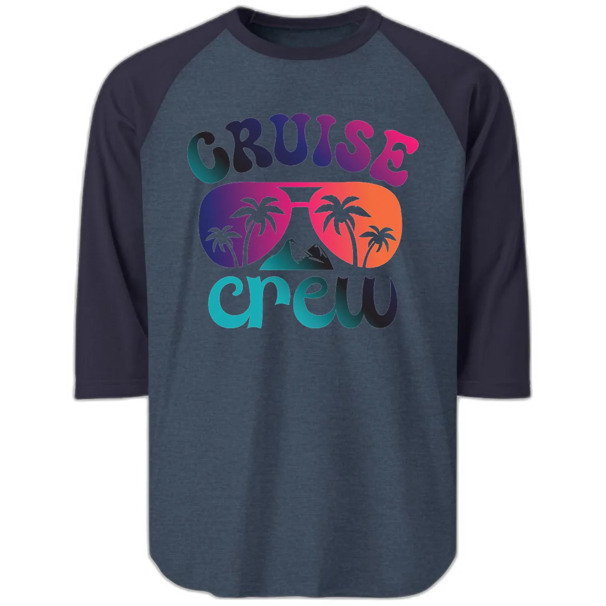 Cruise Crew Tropical Paradise Raglan 3/4 in Heather Denim Navy