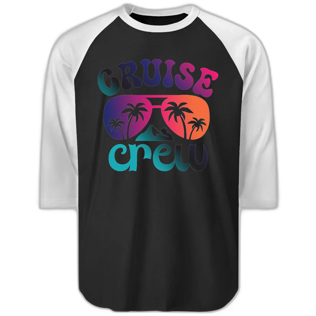 Cruise Crew Tropical Paradise Raglan 3/4 in Black White
