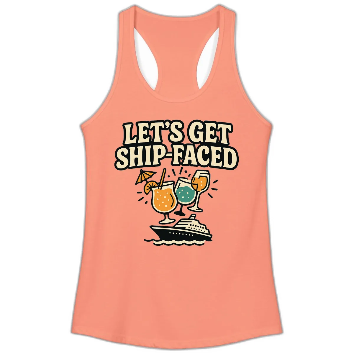 Let's Get Ship-Faced Ladies Tank in Solid Light Orange