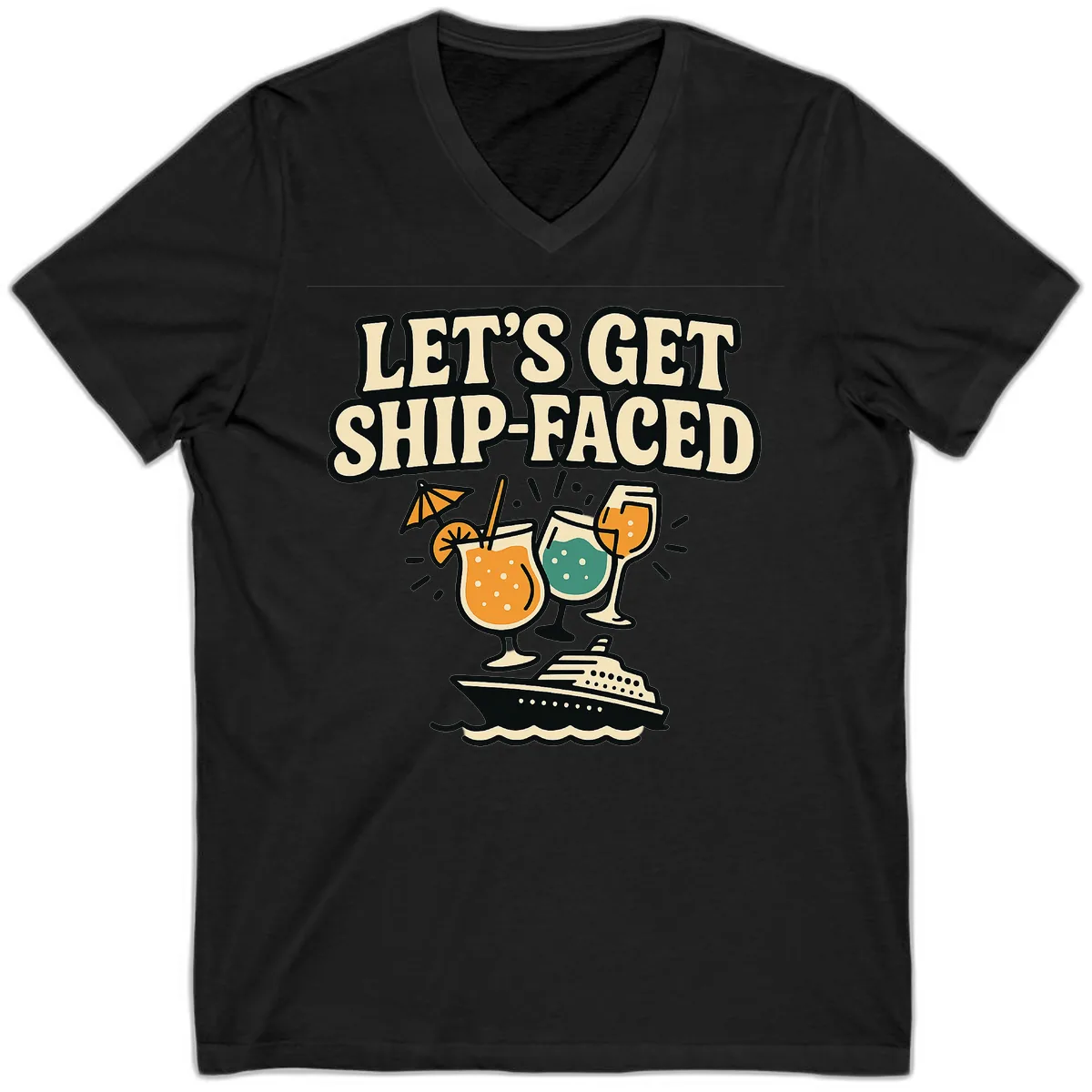 Let's Get Ship-Faced V-Neck in Black