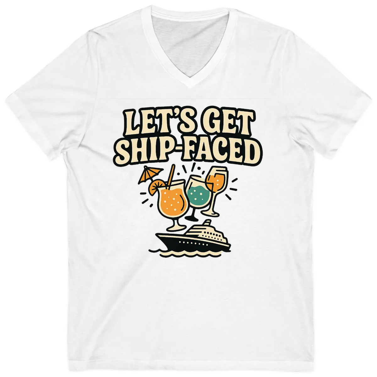 Let's Get Ship-Faced V-Neck in White