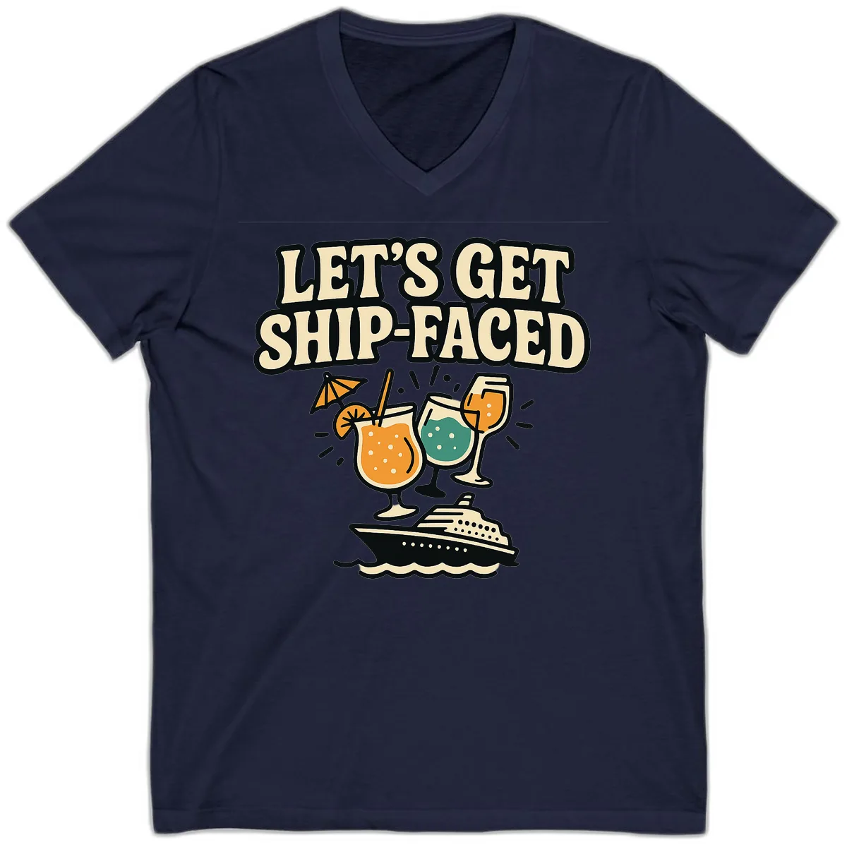 Let's Get Ship-Faced V-Neck in Navy