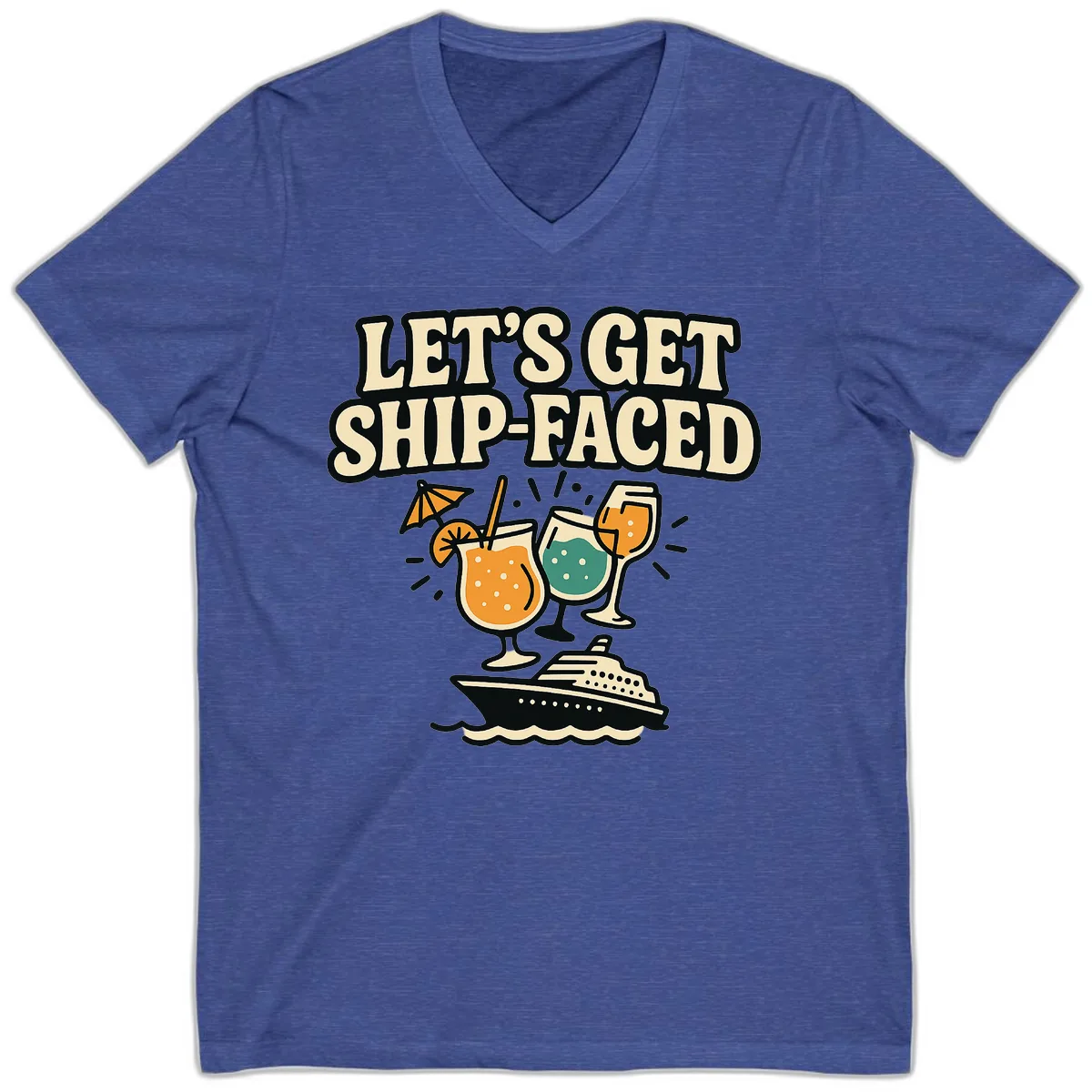 Let's Get Ship-Faced V-Neck in Heather True Royal