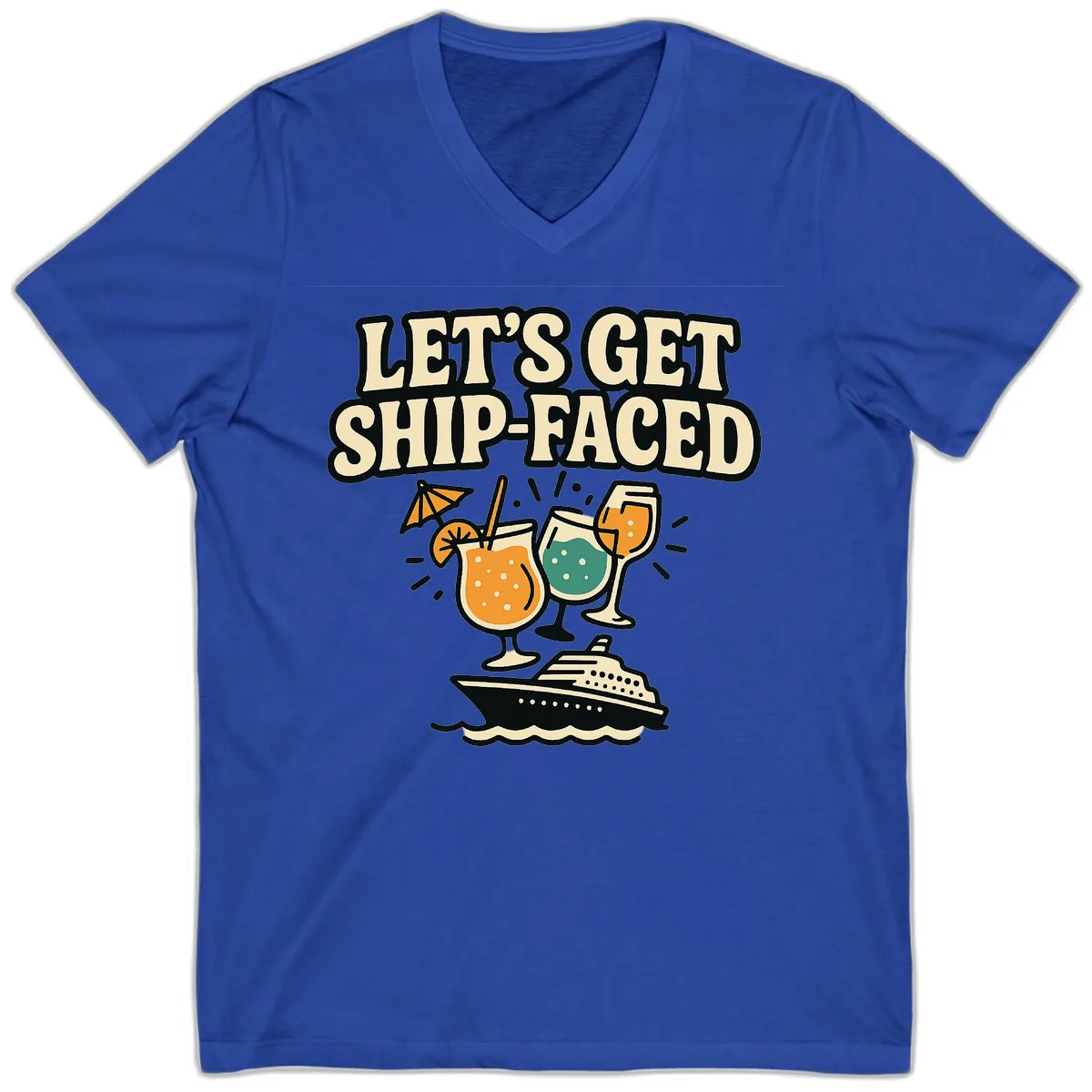 Let's Get Ship-Faced V-Neck in True Royal
