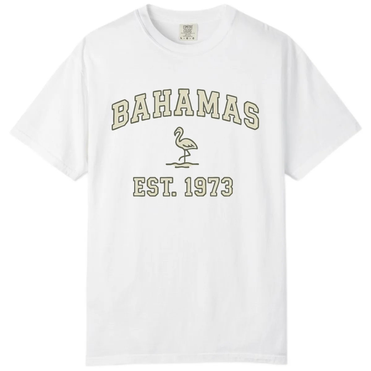 Bahamas Flamingo Established 1973 Comfort Color in White