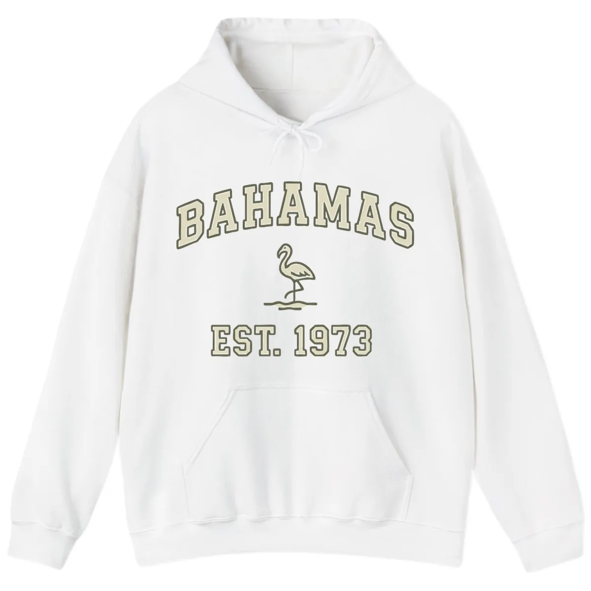 Bahamas Flamingo Established 1973 Hoodie in White