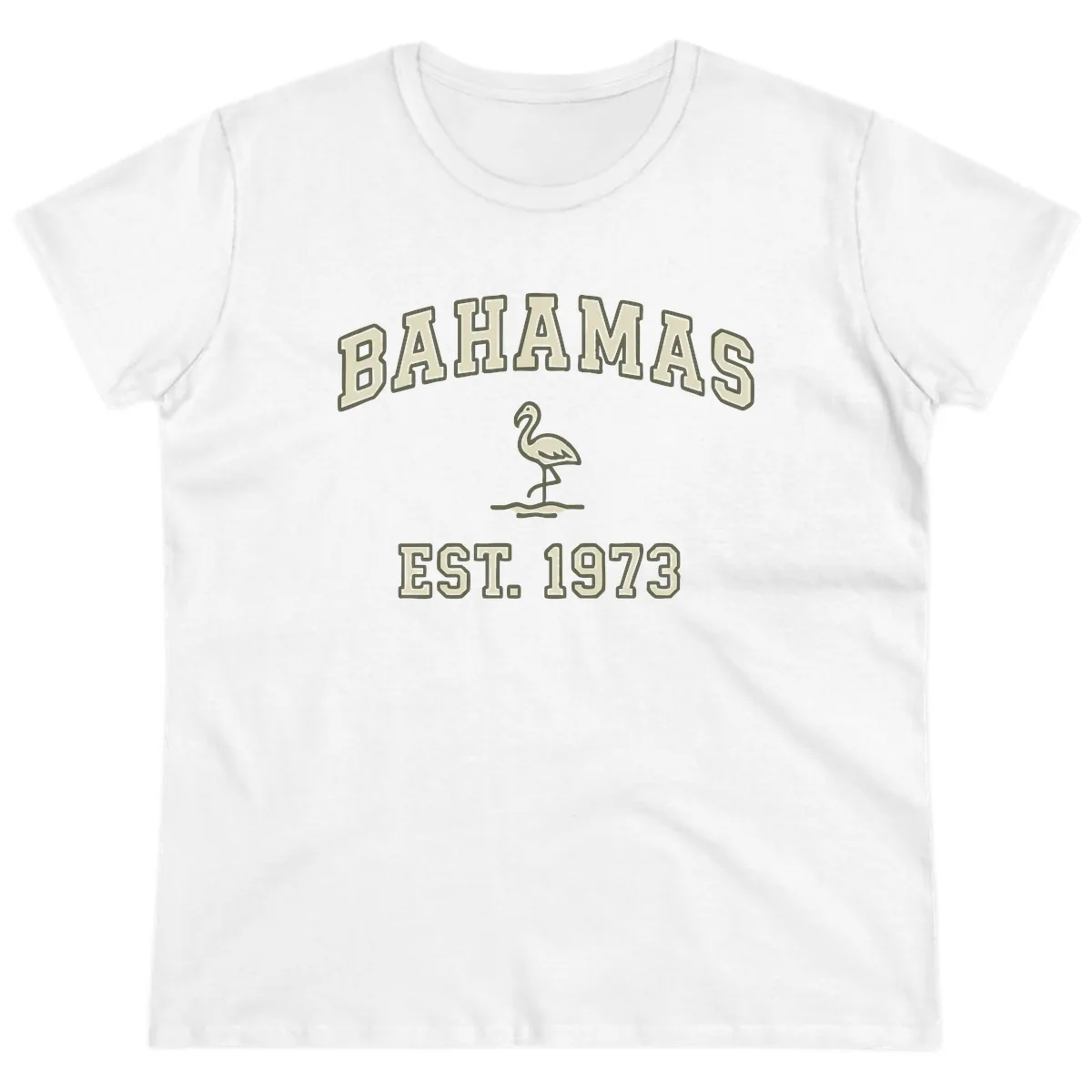 Bahamas Flamingo Established 1973 Ladies Tee in White