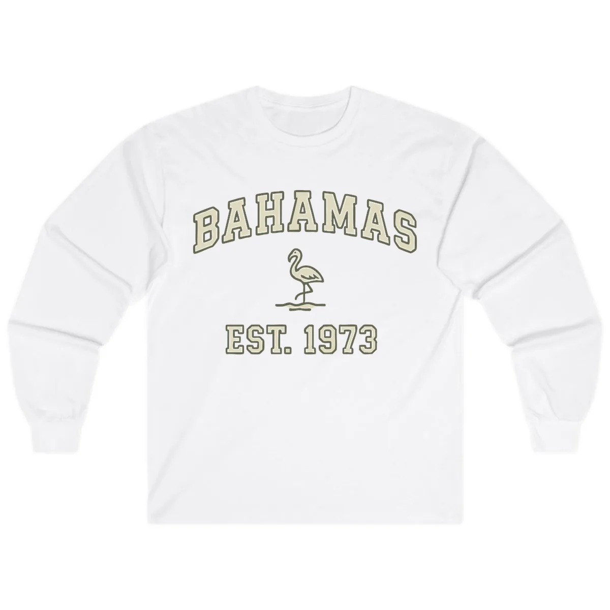 Bahamas Flamingo Established 1973 Long Sleeve in White