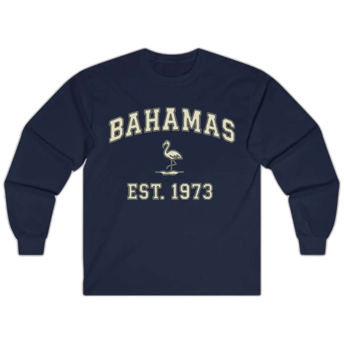 Bahamas Flamingo Established 1973 Long Sleeve in Navy