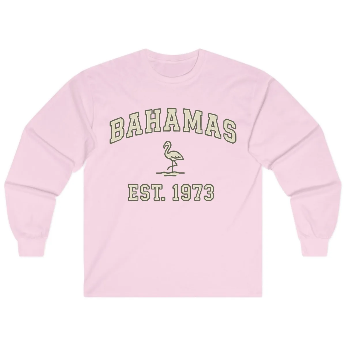 Bahamas Flamingo Established 1973 Long Sleeve in Light Pink