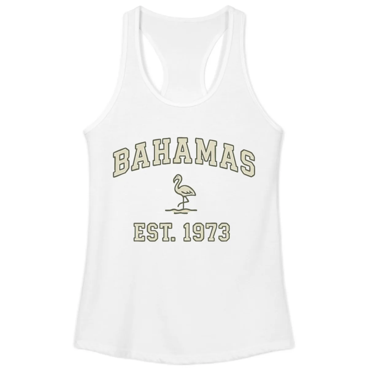 Bahamas Flamingo Established 1973 Ladies Tank in White
