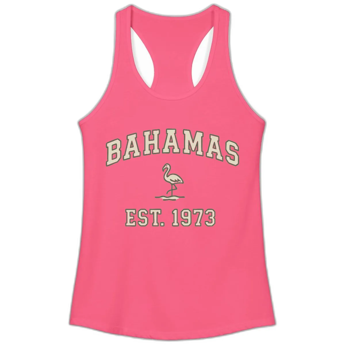 Bahamas Flamingo Established 1973 Ladies Tank in Solid Hot Pink