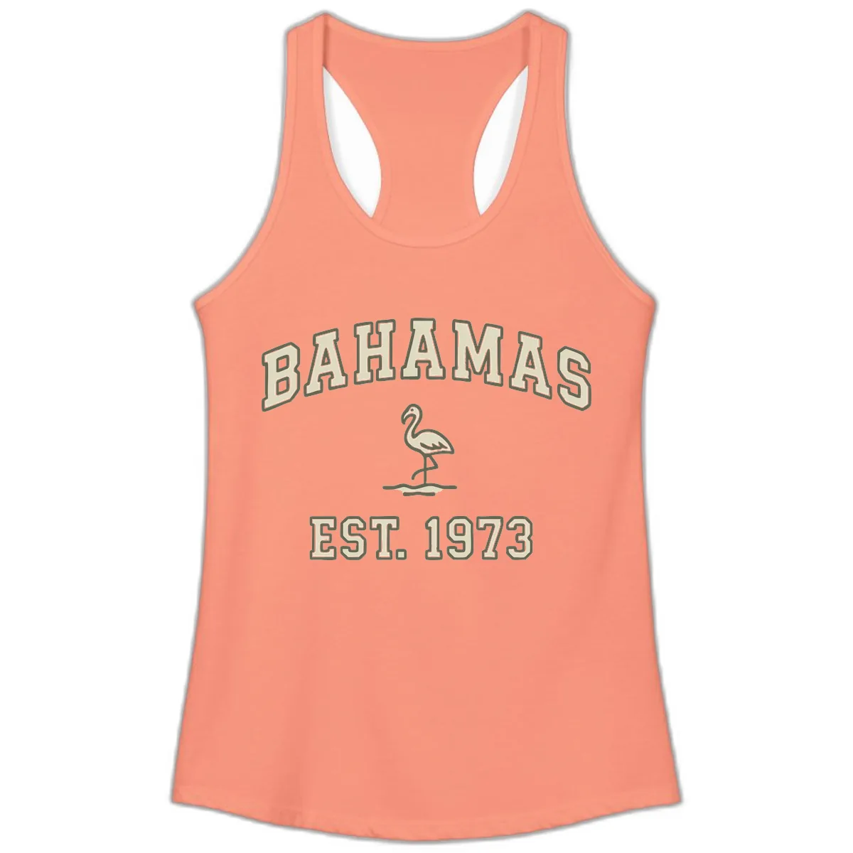 Bahamas Flamingo Established 1973 Ladies Tank in Solid Light Orange