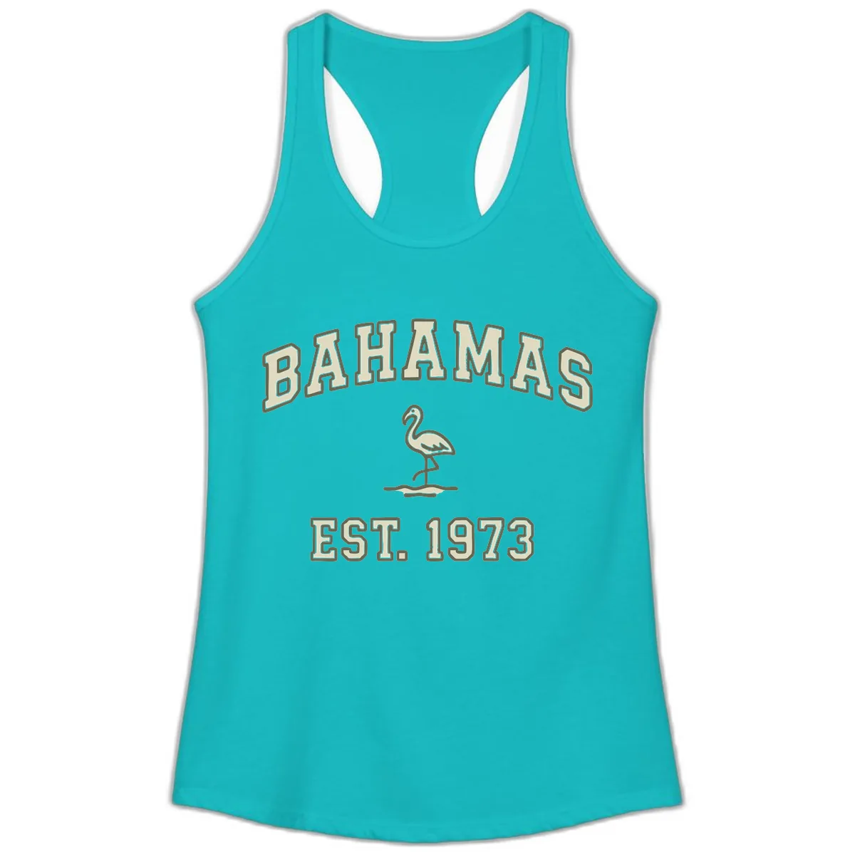 Bahamas Flamingo Established 1973 Ladies Tank in Tahiti Blue