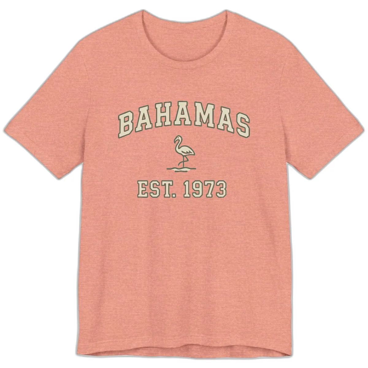 Bahamas Flamingo Established 1973 Premium T-Shirt in Heather Sunset
