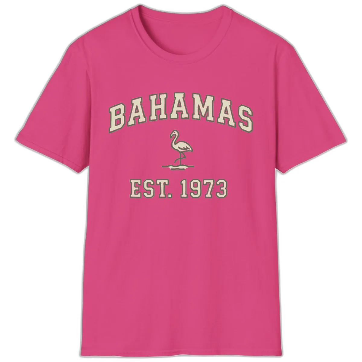 Bahamas Flamingo Established 1973 T-Shirt in Heliconia