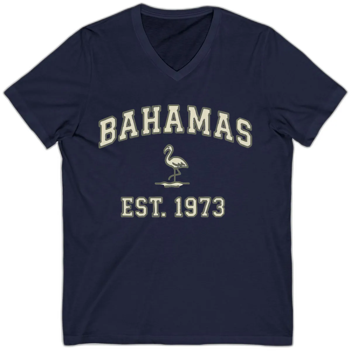 Bahamas Flamingo Established 1973 V-Neck in Navy