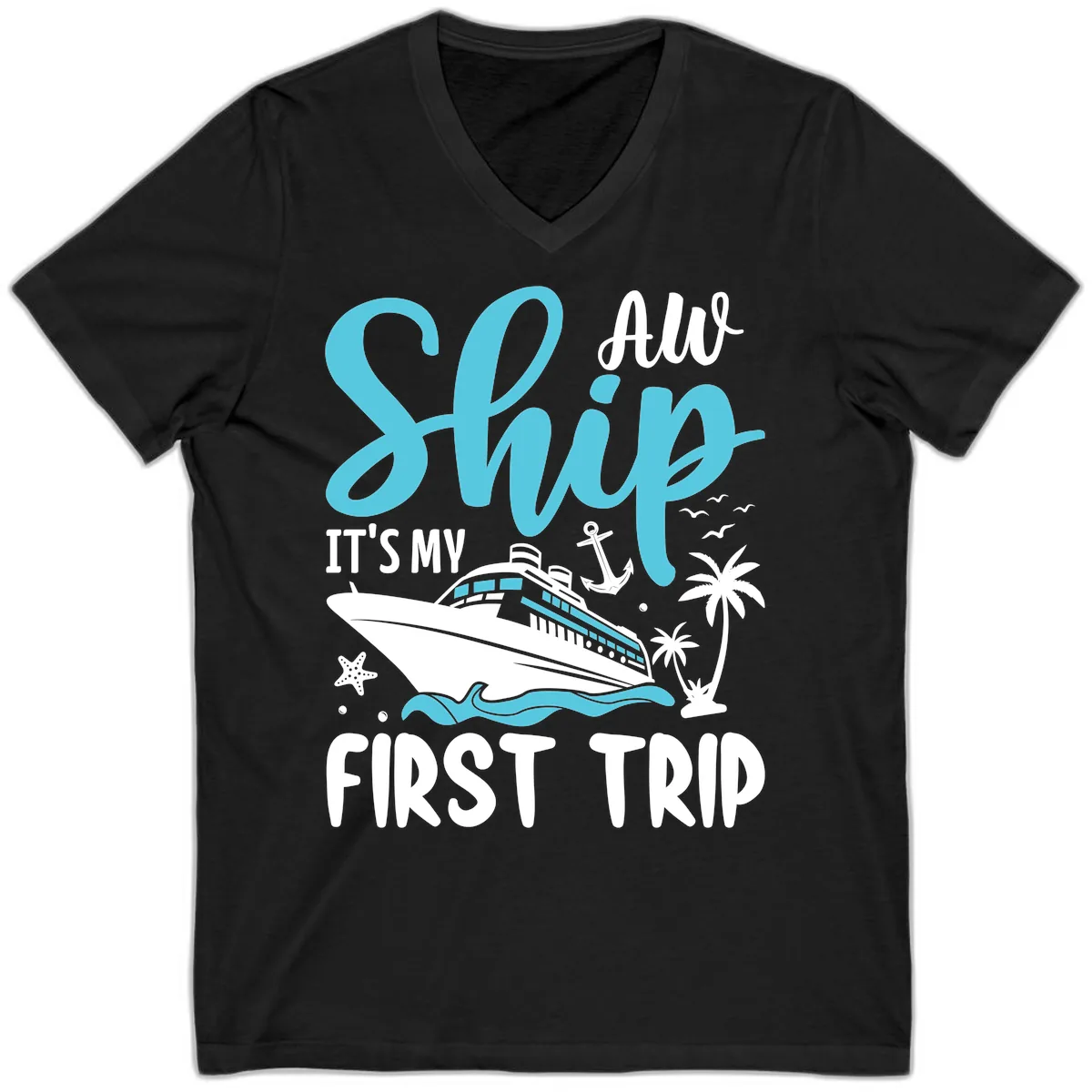 Ship It's My First Trip V-Neck in Black