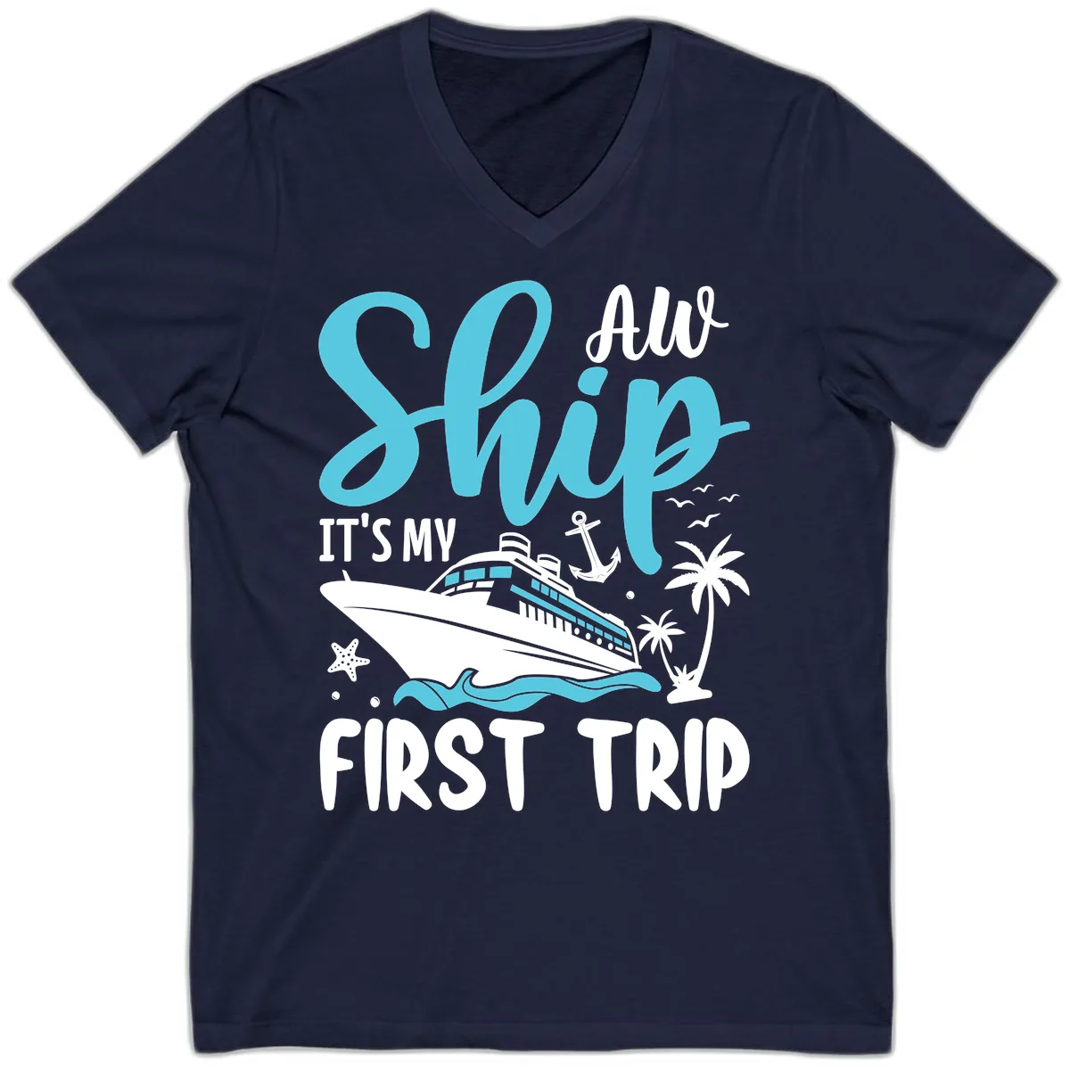 Ship It's My First Trip V-Neck in Navy