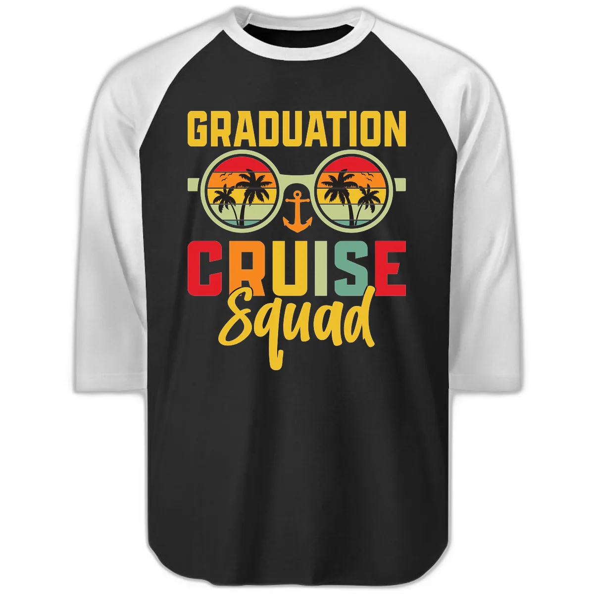 Graduation Cruise Squad Raglan 3/4 in Black White