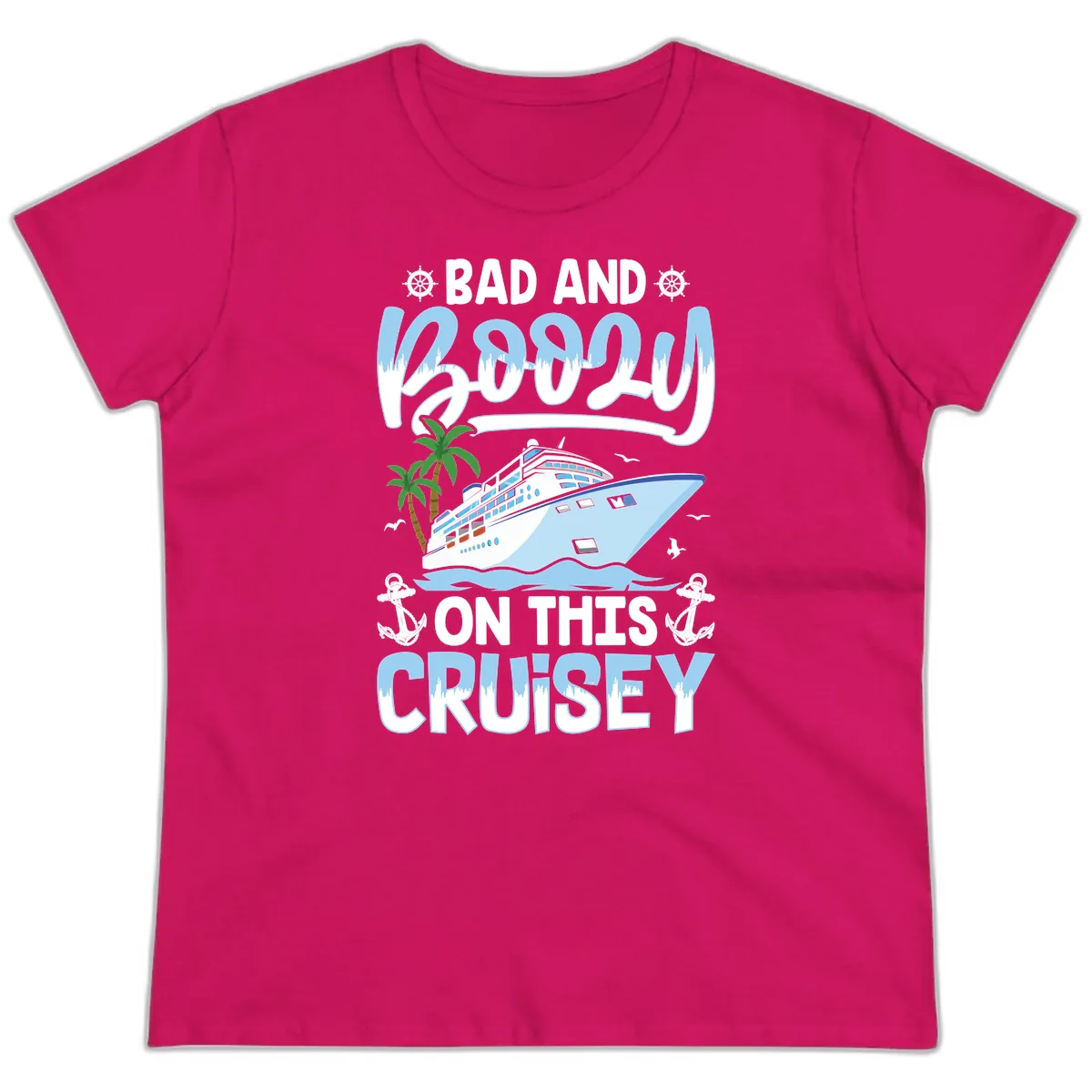 Bad And Knotty On This Cruise Ladies Tee in Heliconia