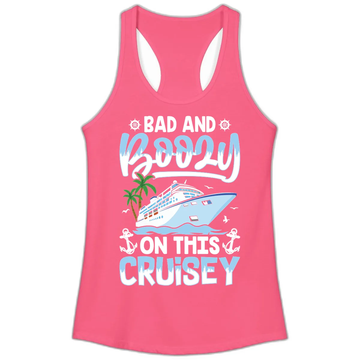 Bad And Knotty On This Cruise Ladies Tank in Solid Hot Pink