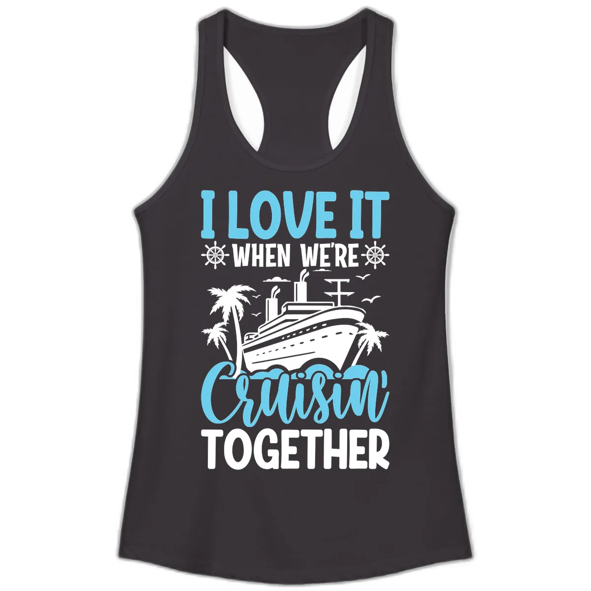 Cruising Together Nautical Design Ladies Tank in Black